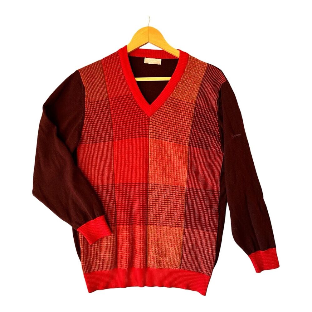 Plaid Italian Wool Knit‎ Sweater Siren Red Medium Academia Preppy Holiday Goth
